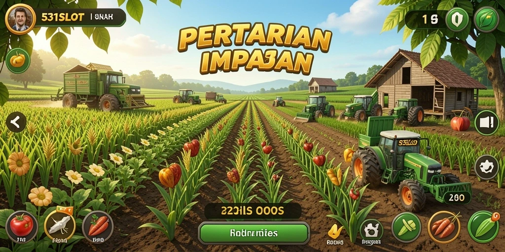 Tampilan gameplay 531SLOT yang menampilkan lahan pertanian yang subur.