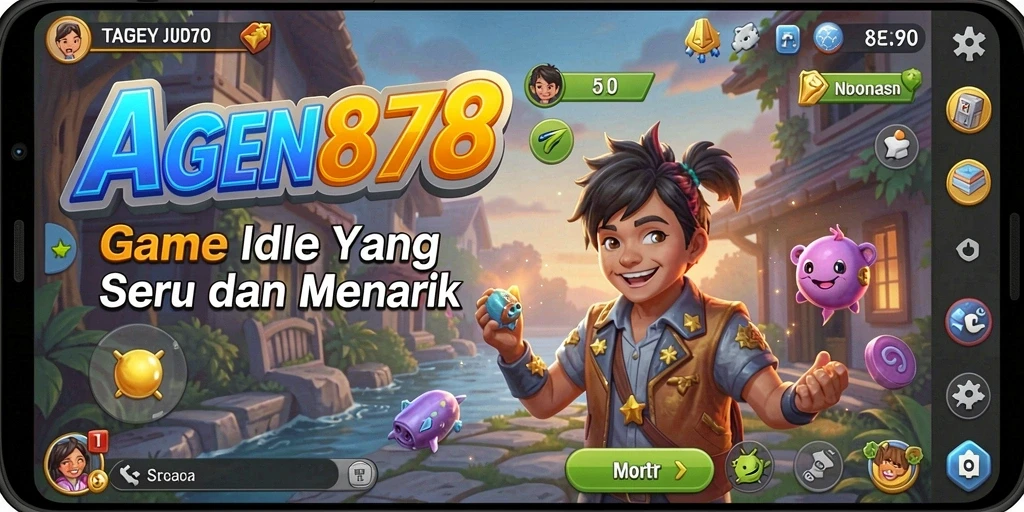 Screenshot utama gameplay AGEN878 menampilkan kemajuan permainan Idle yang menarik.