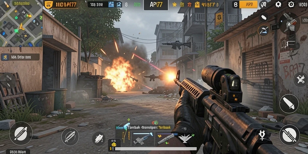 Tampilan gameplay API77 dengan aksi tembak-menembak menegangkan.