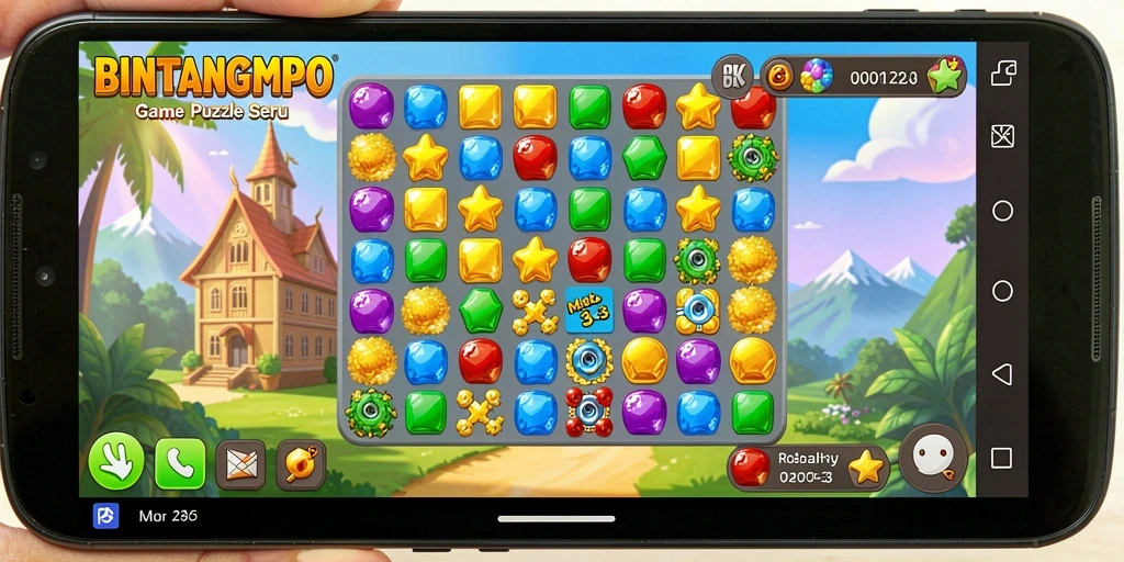 Tampilan gameplay BINTANGMPO yang menampilkan aksi Match-3 yang seru.