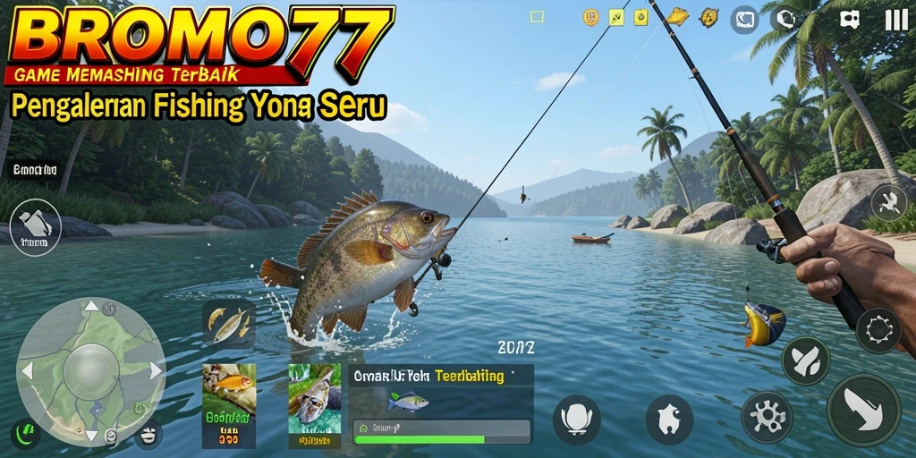 Screenshot gameplay BROMO77 menampilkan pengalaman memancing yang mendebarkan.