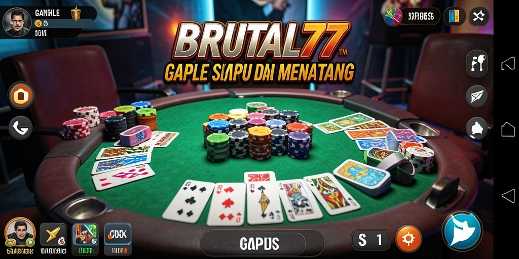 Skrinsut gameplay BRUTAL77 yang menunjukkan suasana kompetitif Gaple.