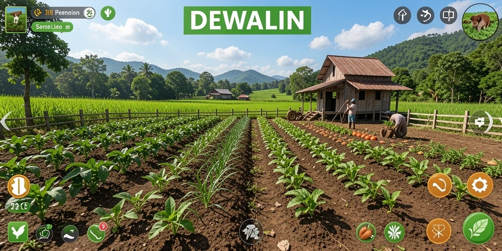 Gameplay menarik DEWALIN dengan berbagai aktivitas pertanian.