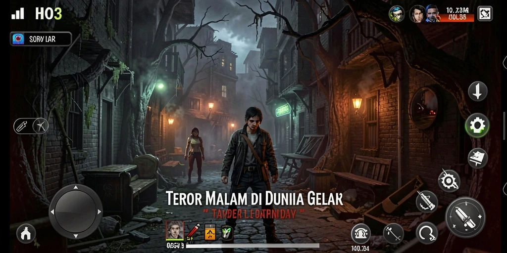 Tampilan gameplay menegangkan dalam suasana horor.