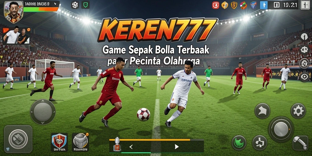 Tangkapan layar utama dari gameplay <strong>KEREN777</strong> yang menampilkan aksi seru di lapangan sepak bola.