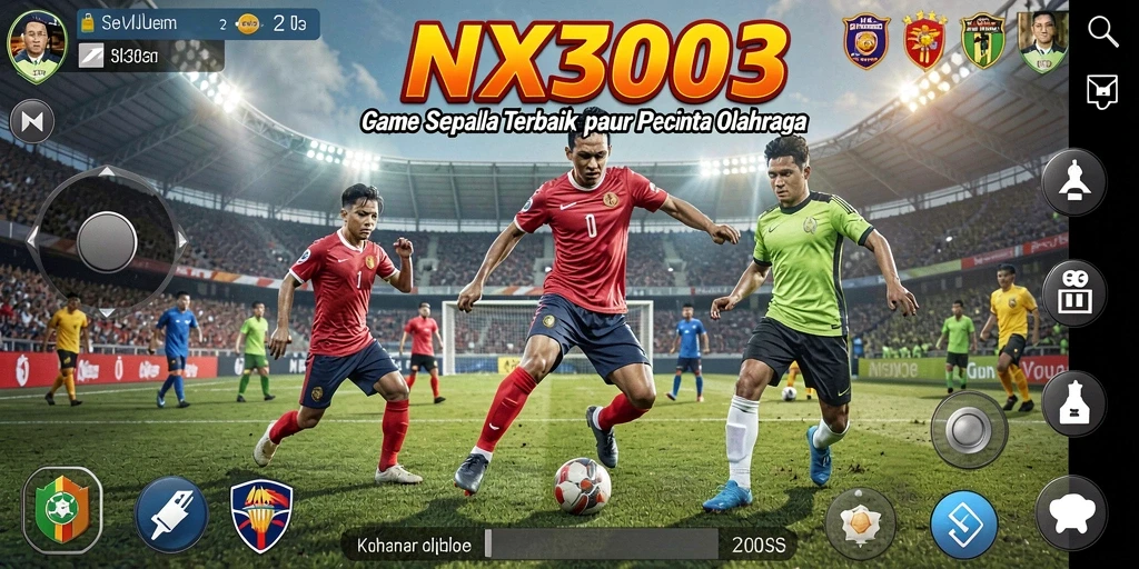 Screenshot gameplay NX303 menampilkan aksi seru di lapangan sepak bola.