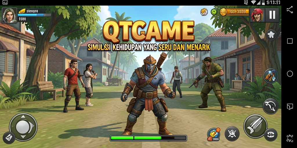 Tampilan gameplay QTGAME yang menampilkan beragam aktivitas simulasi.