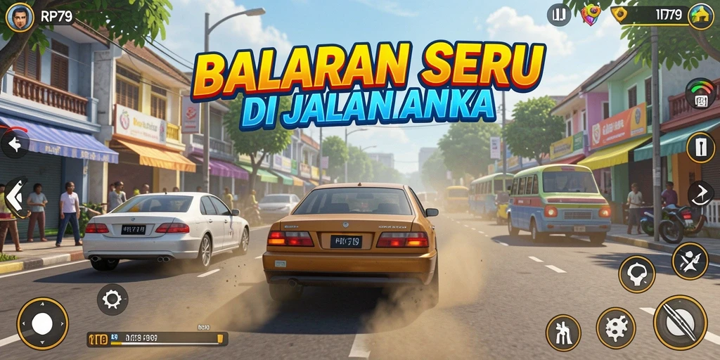 Tampilan gameplay RP79 yang mendebarkan dan penuh aksi balapan.