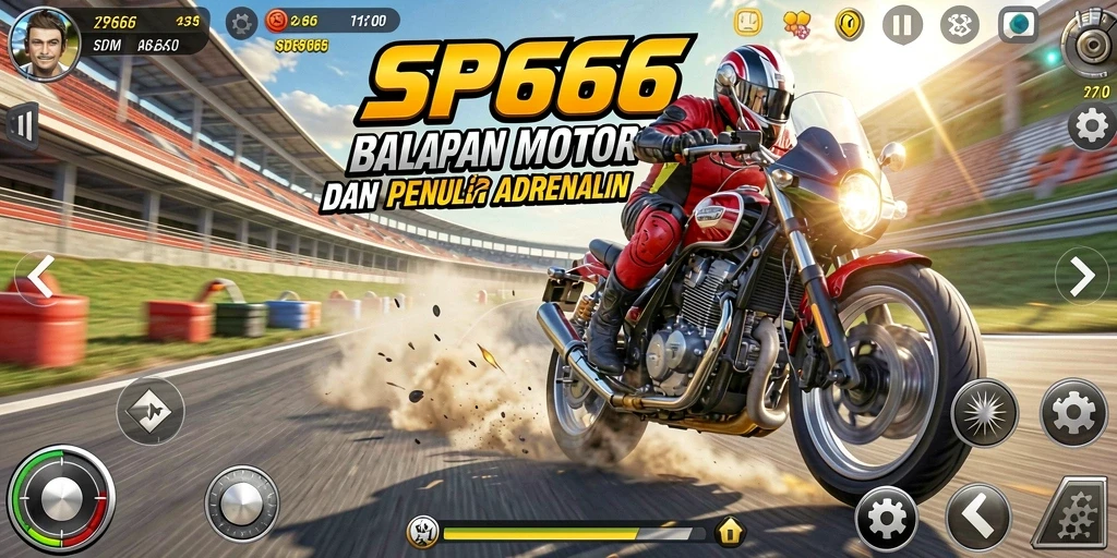Screenshot gameplay <strong>SP666</strong> menampilkan balapan motor yang cepat dan mendebarkan.